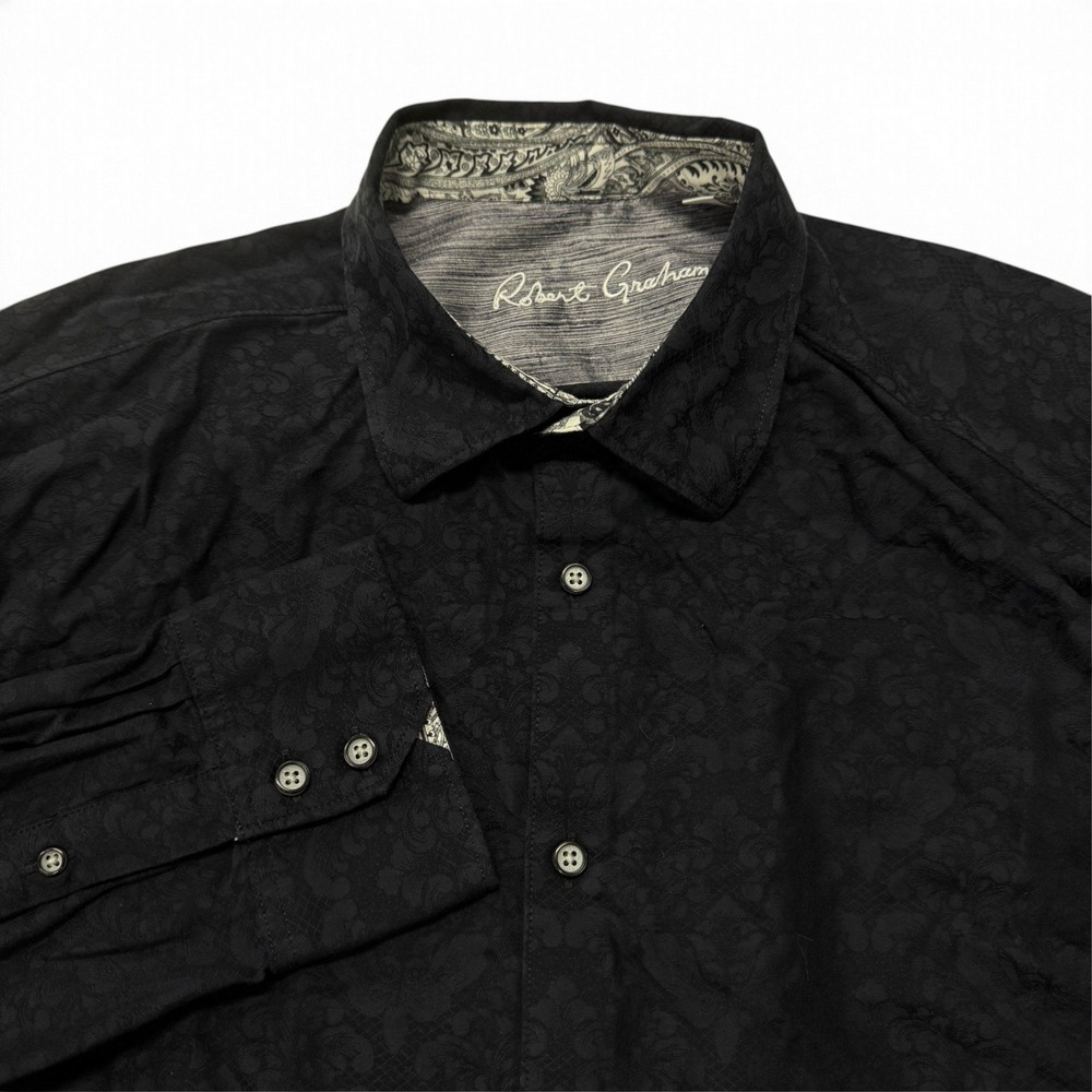 Robert Graham Mens 2XL Black Floral Jacquard Long Sleeve Button Down Shirt